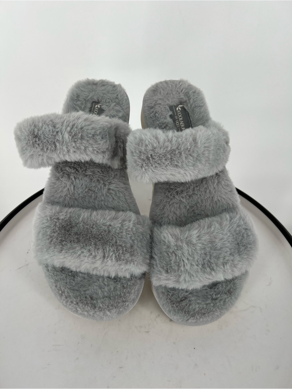 Koolaburra by‎ Ugg Furr-ah Gray Plush Double-Strap Slide Slippers